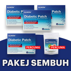 PAKEJ SEMBUH ( 3 KOTAK GLUVERA DIABETIC PATCH + FREE 1 KOTAK GLUVERA DIABETIC PATCH +FREE 1 GLUVERA TEA)