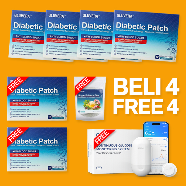PROMO 48 JAM ( 4 KOTAK GLUVERA DIABETIC PATCH + FREE 2 KOTAK GLUVERA DIABETIC PATCH + FREE 1 GLUVERA TEA + FREE GLUCOMETER )